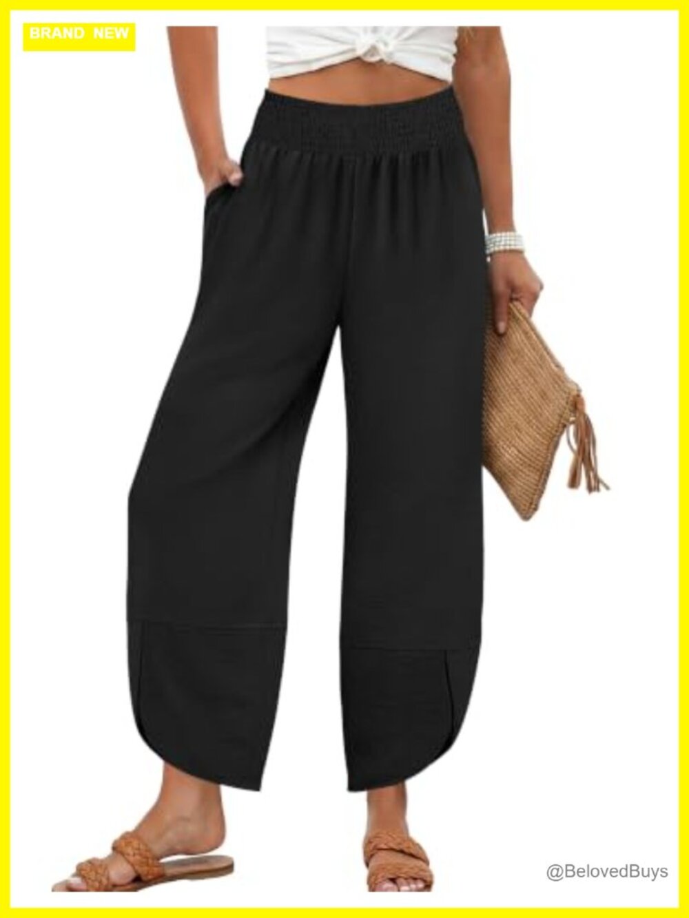 Womens Baggy Wide Leg Palazzo Pants High Waisted Cropped Trousers with Pockets